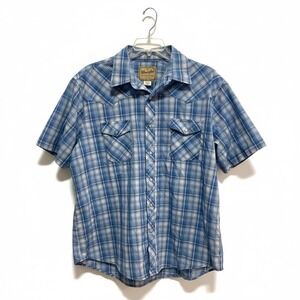 Wrangler Plaid Pearl Snap Button Up Shirt Men's 2XL Blue Short Sleeve